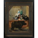AFTER PIETRO LONGHI (1701-1785) Exhibition of a Rhinoceros at Venice Watercolour heightened with