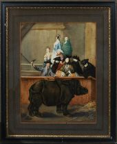 AFTER PIETRO LONGHI (1701-1785) Exhibition of a Rhinoceros at Venice Watercolour heightened with