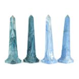 TWO PAIRS OF MARBLED GLASS OBELISKS 19TH CENTURY each with a stepped base (4) 28cm high (max)