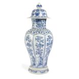 A CHINESE PORCELAIN BLUE AND WHITE VASE KANGXI (1662-1722) of octagonal, inverted baluster form,