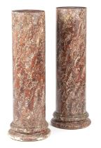 A PAIR OF ITALIAN FAUX MARBLE SCAGLIOLA COLUMNS 19TH CENTURY each of cylindrical form (2) 102.8cm