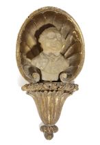 A GEORGE II SCOTTISH GILTWOOD AND ALABASTER PORTRAIT BUST NICHE MID-18TH CENTURY the fluted shell
