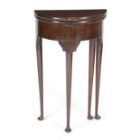 A DIMINUITIVE MAHOGANY DEMI-LUNE TEA TABLE IN GEORGE II STYLE, LATE 19TH / EARLY 20TH CENTURY with a