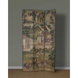 A CHINESE EXPORT PAINTED WALLPAPER THREE-FOLD SCREEN LATE 18TH / EARLY 19TH CENTURY decorated with