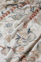 TWO PAIRS OF CREWEL WORK CURTAINS FIRST HALF 20TH CENTURY worked in wool with trees, birds,