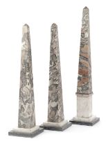 A GARNITURE OF ITALIAN MARBLE GRAND TOUR OBELISKS MID-19TH CENTURY the pink and grey marble obelisks