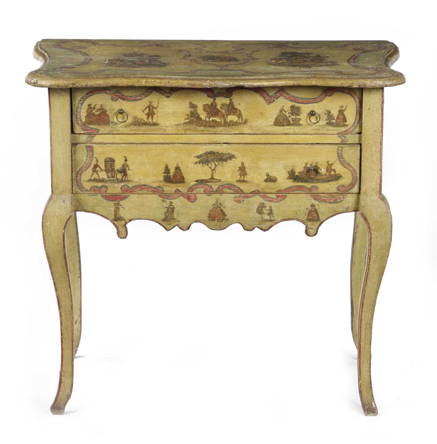 AN ITALIAN PAINTED AND LACCA POVERA SERPENTINE SIDE TABLE 18TH CENTURY parcel gilt and decorated - Image 2 of 3