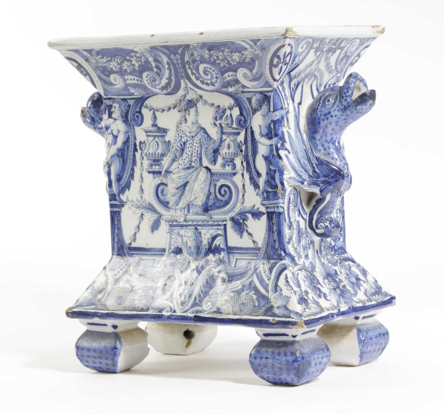 A LARGE DELFT POTTERY TULIPIÈRE STAND OR PEDESTAL 19TH CENTURY of rectangular form, well painted - Image 2 of 3