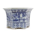 A CHINESE PORCELAIN BLUE AND WHITE JARDINIÈRE 19TH CENTURY of hexagonal form, painted with a