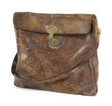 LORD TWEEDDALE'S BROWN LEATHER SATCHEL 19TH CENTURY the brass hasp inscribed 'Lord Tweeddale