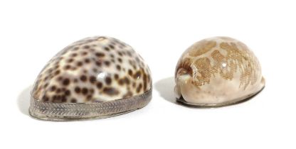 λ A SCOTTISH SILVER-MOUNTED COWRIE SHELL SNUFF BOX LATE 20TH CENTURY maker's mark of TDO,