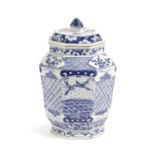 A CHINESE PORCELAIN BLUE AND WHITE OCTAGONAL VASE AND COVER LATE 19TH CENTURY painted with