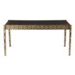 A BLACK JAPANNED WRITING TABLE IN REGENCY STYLE, AMERICAN, MID-20TH CENTURY with parcel gilt