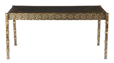 A BLACK JAPANNED WRITING TABLE IN REGENCY STYLE, AMERICAN, MID-20TH CENTURY with parcel gilt