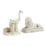 AN ITALIAN CREAMWARE POTTERY FIGURE OF A GIRAFFE AND ATTENDANT BY CONTIERO, ESTE, EARLY 20TH CENTURY