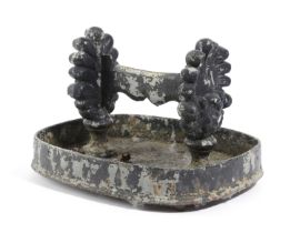 A REGENCY CAST IRON BOOT SCRAPER EARLY 19TH CENTURY with palmette ends 23.3cm high, 34.7cm wide,