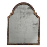 A GEORGE I JAPANNED FAUX TORTOISESHELL MIRROR EARLY 18TH CENTURY the arched plate in a moulded frame