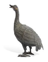 A JAPANESE BRONZE MODEL OF A DUCK MEIJI PERIOD, LATE 19TH CENTURY naturalistically modelled standing