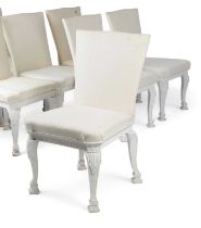 A SET OF EIGHT WHITE PAINTED DINING CHAIRS AFTER A DESIGN BY WILLIAM KENT, 19TH / 20TH CENTURY
