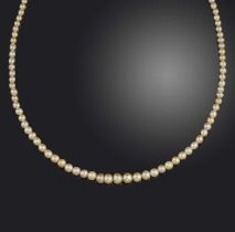 A natural pearl necklace, designed as a single strand of graduated pearls measuring approximately