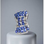 Mauboussin, an Art Deco sapphire and diamond double clip brooch, France, circa 1935, designed as a