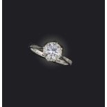 A diamond solitaire ring, the circular-cut diamond weighing approximately 1.65cts, in plain platinum