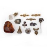 A collection of jewels, comprising: a late 18th/early 19th century foliate pendant brooch set with