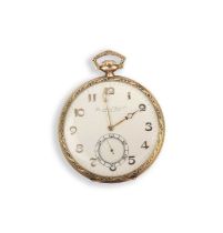 IWC Schaffhausen, a gold pocket watch, early 20th century, of open-faced design, circular silvered