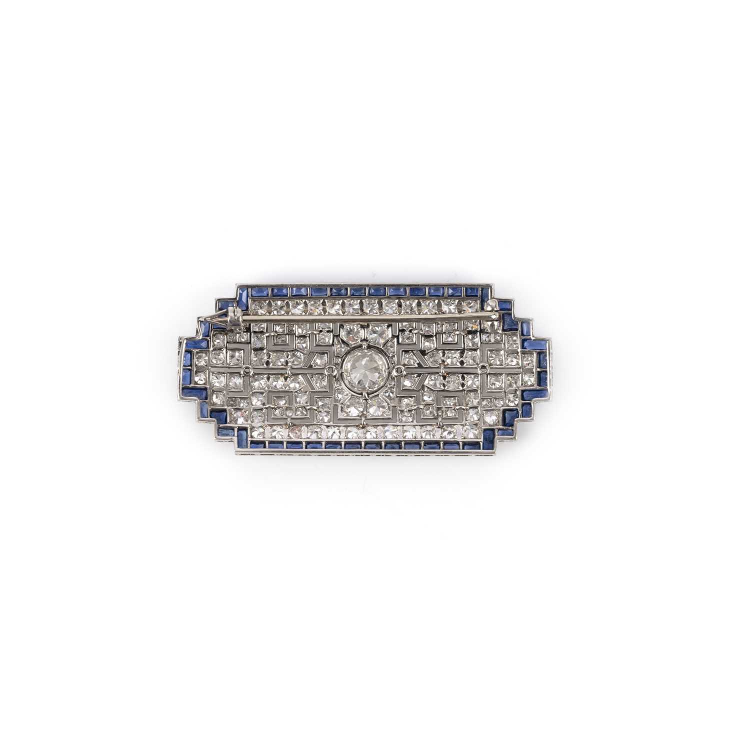 A fine Art Deco sapphire and diamond brooch, 1920s, centring on a circular-cut diamond weighing - Image 3 of 3