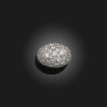 A diamond ring, of bombé design, pavé-set with brilliant-cut diamonds, mounted in white gold, size