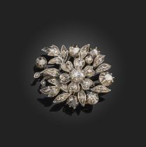 A Georgian diamond brooch, late 18th/early 19th century and later, of floral design, set with rose-