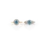 Two zircon and diamond rings, each set with a brilliant-cut blue zircon and single-cut diamonds,