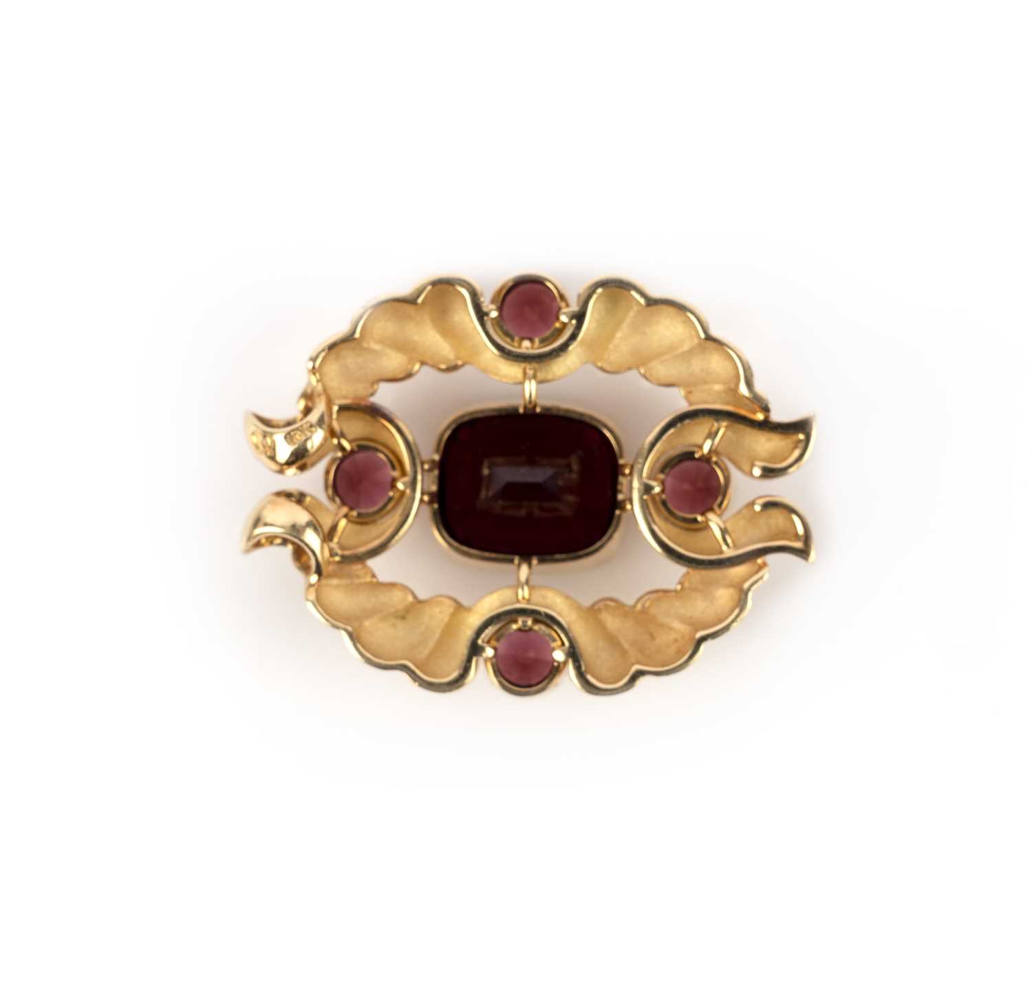 A garnet-set gold pendant, set with a central cushion-shaped almandine garnet within a twisted - Image 2 of 2