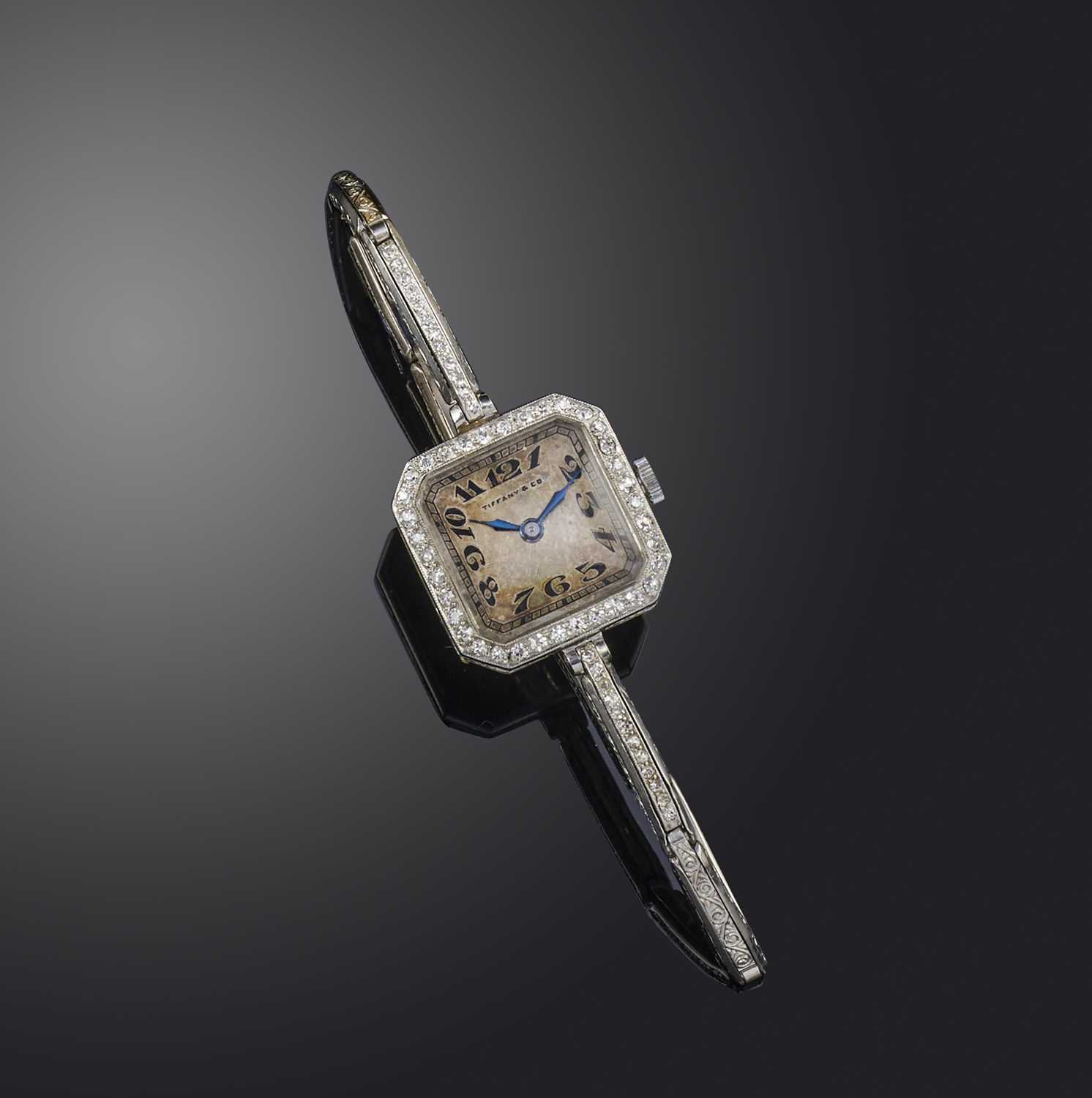 Tiffany & Co, an Art Deco lady's diamond wristwatch, early 20th century, signed dial with Arabic