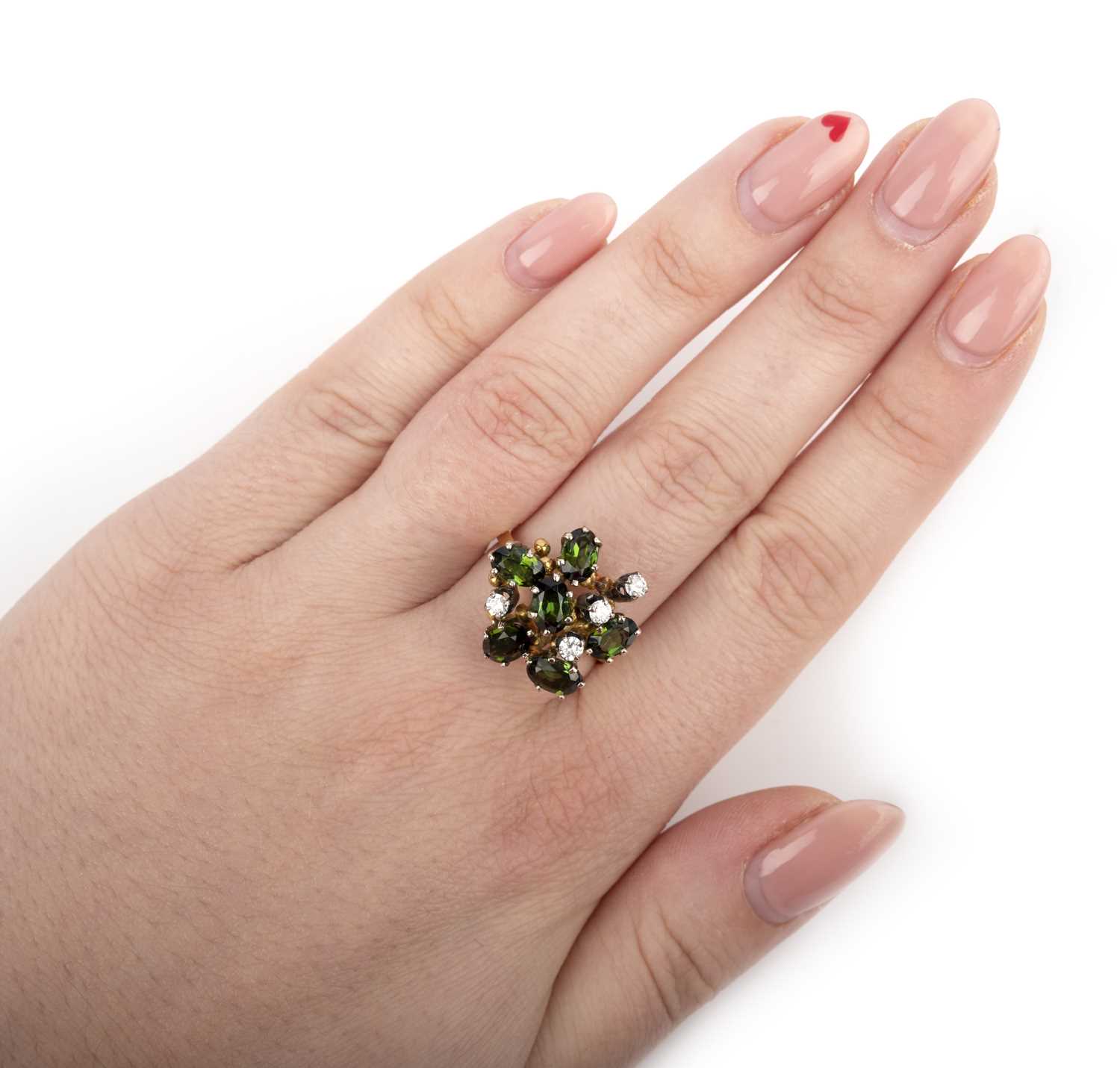 A tourmaline and diamond cluster ring, set with oval green tourmalines and diamonds all claw-set - Image 3 of 4