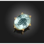 A large aquamarine brooch pendant, the oval aquamarine weighing over 100 carats, with triangular