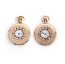 Two pocket watches, comprising: a 9ct gold half hunter pocket watch by Vertex, length 6.8cm