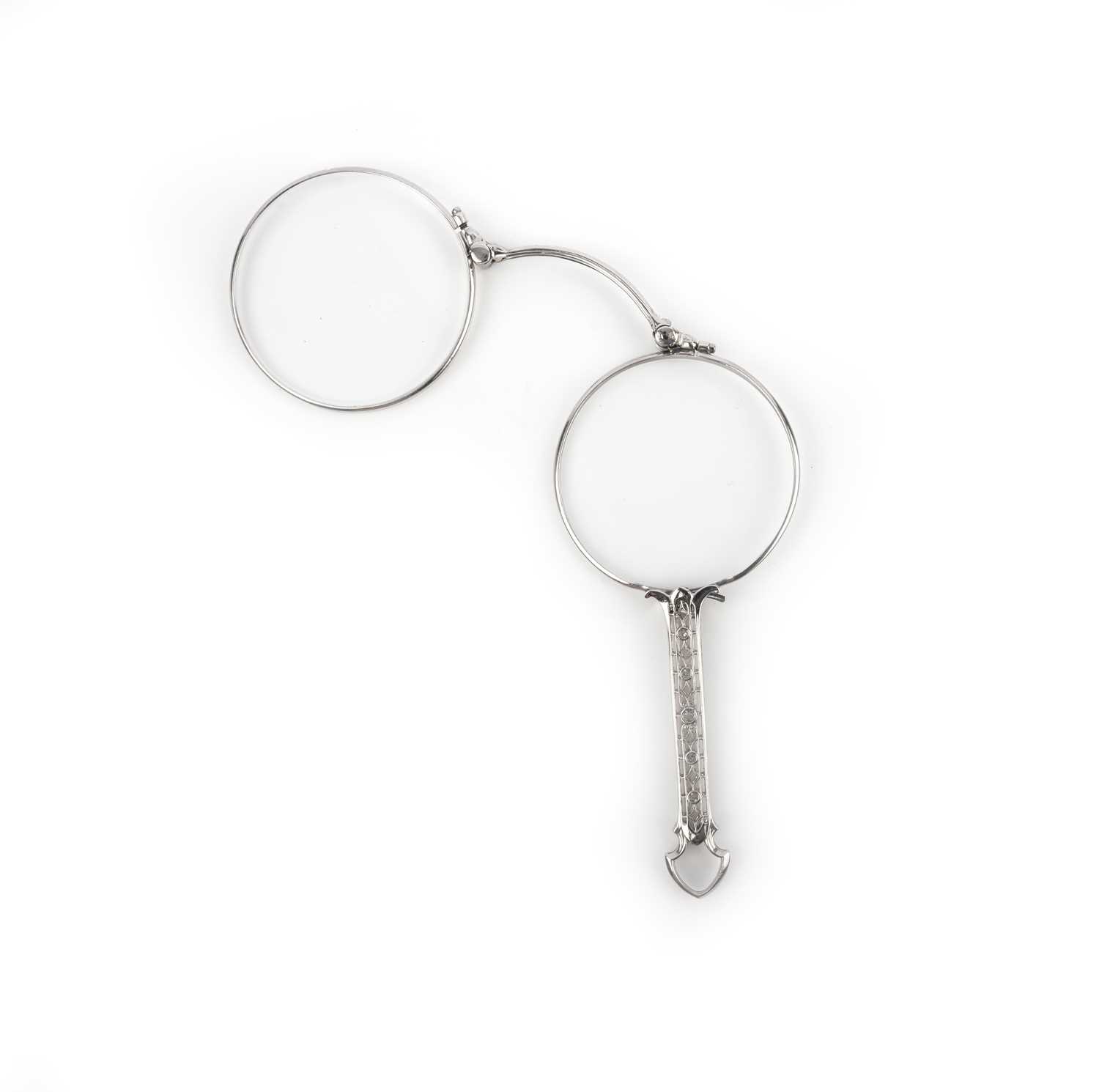 A platinum and diamond lorgnette, early 20th century, the handle of openwork design, set with - Image 2 of 2