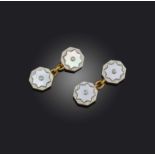 A pair of mother of pearl and diamond cufflinks, early 20th century, each end of octagonal