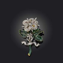 A topaz and diamond brooch, mid 19th century, designed as a flower, the head mounted 'en