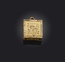 A Regency gold locket pendant, in the form of a cube, each square panel is hinged and opens to be