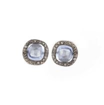 A pair of sapphire and diamond earrings, early 20th century and later, each centring on a