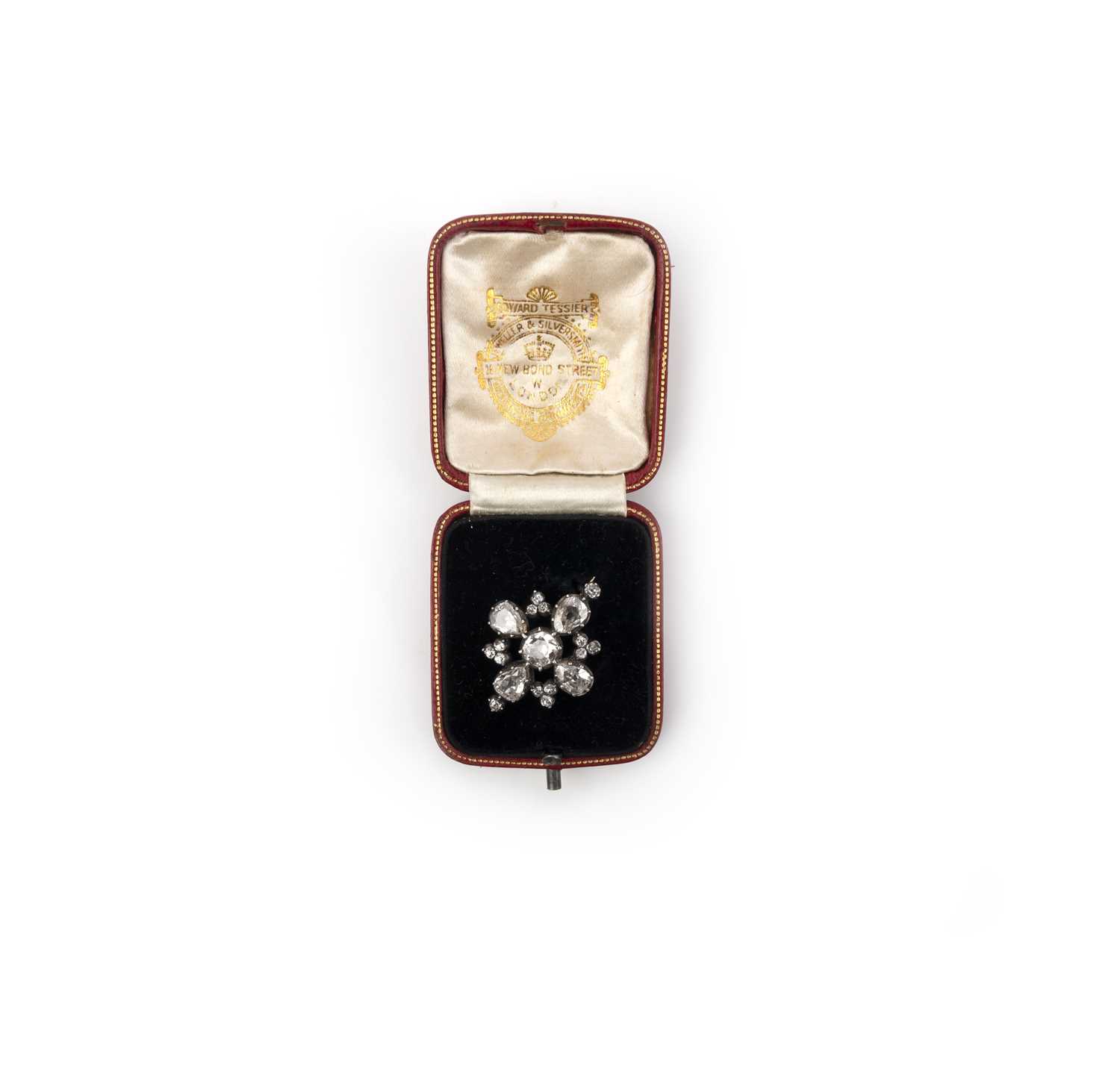 A George III diamond brooch, of quatrefoil design set with graduated cushion-shaped and pear- - Image 2 of 3