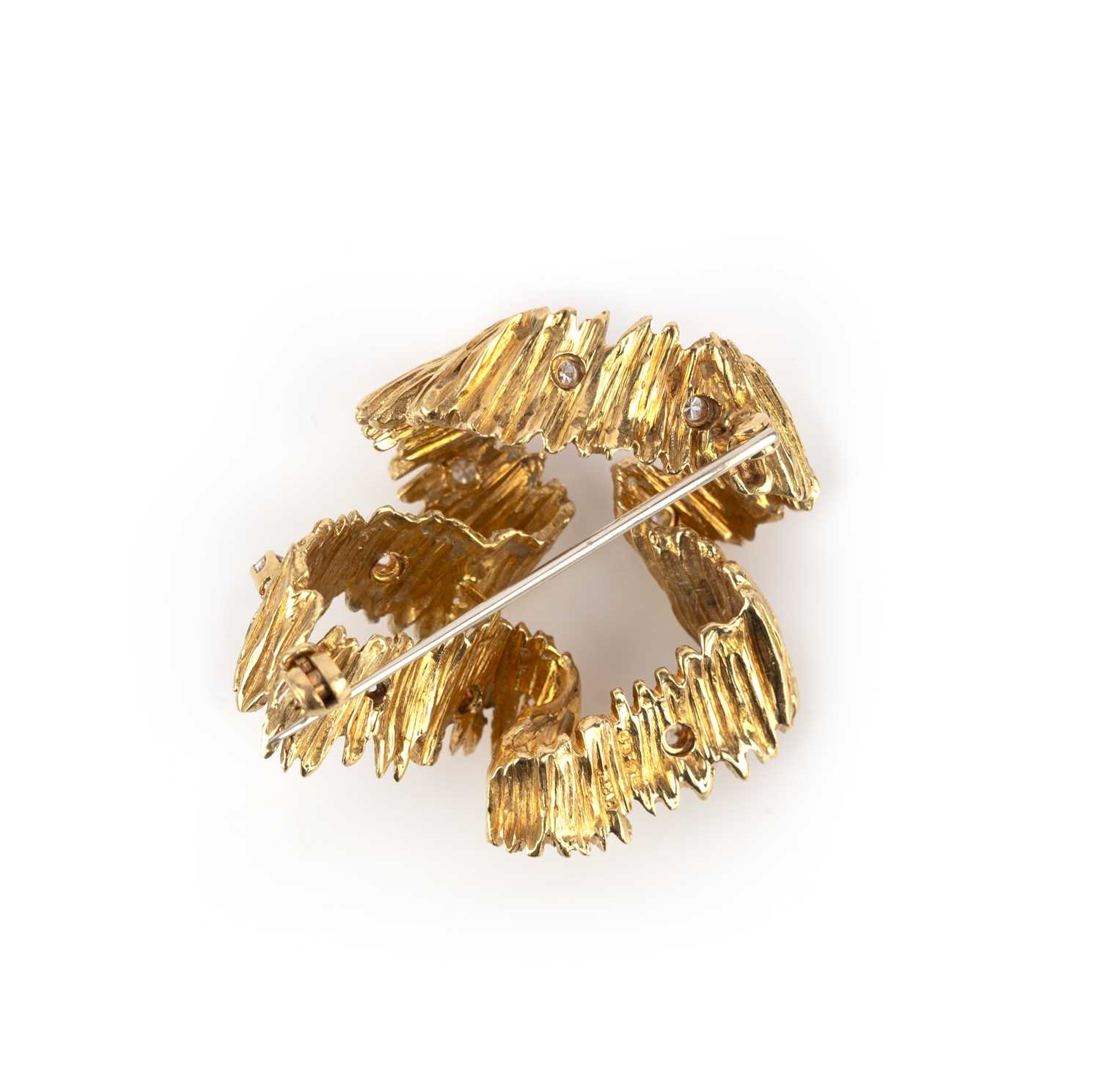 Ben Rosenfeld, a gold and diamond brooch, London, circa 1970, designed as a ribbon of textured - Image 2 of 2