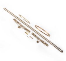 A collection of jewels, comprising: two 9ct gold gate bracelets with heart padlock clasps, British