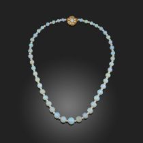 A single row opal bead necklace, the graduated white opals separated with cultured seed pearls, with