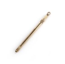 Garrard, a 9ct gold swizzle stick, of rectangular form, with engine turned decoration and engraved