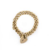 A gold bracelet, circa 1966, composed of heavy curb linking in 18ct gold, to a heart-shaped