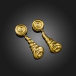 Lalaounis, a pair of gold seashell earrings, of stylised gold scrolling design, maker's mark and