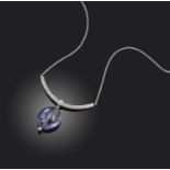 A sapphire and diamond necklace, the front composed of a curved line of brilliant-cut diamonds